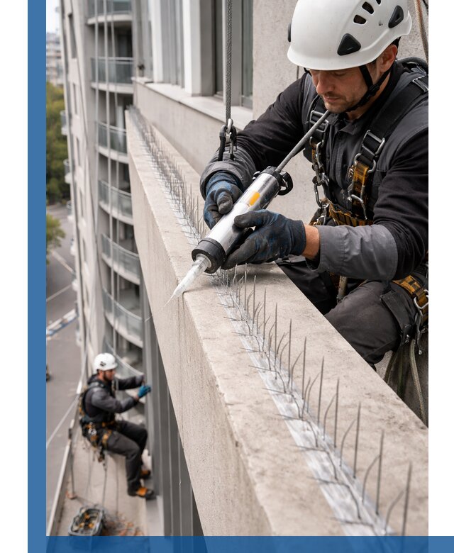 Установка шипов от птиц на фасадах и кровлях в Холмске